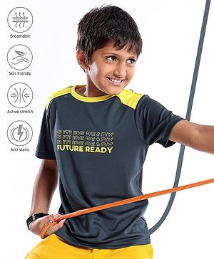 Pine Active Half Sleeves Text Print T Shirt -  Black Yellow