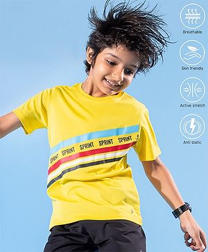 Pine Active Half Sleeves Tee Text Print - Yellow