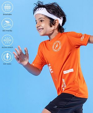Pine Active Half Sleeves Quick Dry HD Print T-shirt - Orange