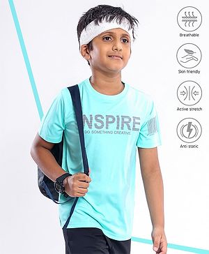 Pine Active Half Sleeves Quick Dry T-shirt with HD Text Print - Aqua Green
