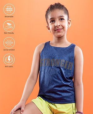 Pine Active Skin Friendly & Breathable Sleeveless Sports T-Shirt Text Print - Multicolor