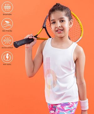 Pine Active Quick Dry Sleeveless T-Shirt with HD Print - White Pink