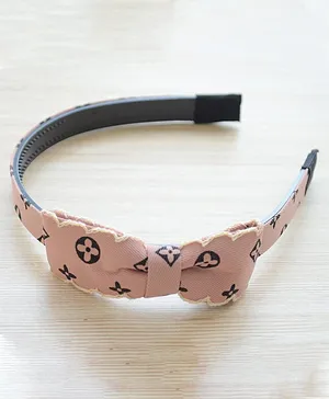 Pretty Ponytails Vintage Style Floral Print Designer Hair Bow Hair Band - Light Pink And Black
