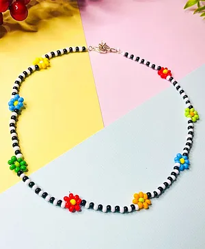 Bobbles & Scallops Daisy Glass Beads Necklace - Black