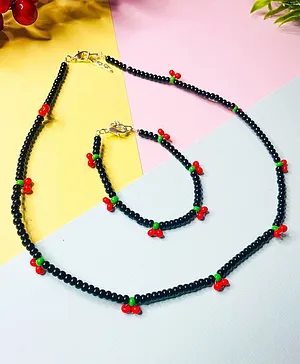 Bobbles & Scallops Combo Set Of Cherry Glass Beads Necklace & Bracelet - Black