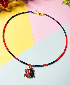 Bobbles & Scallops Beaded Ladybug Necklace - Black Red