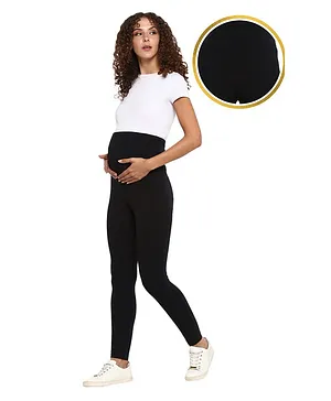 Zelena Maternity Solid Leggings - Black