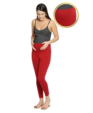 Zelena Maternity Solid Leggings - Red