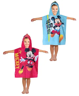 Disney Mickey Mouse Hooded Bath Towel Pack of 2 - Blue Red