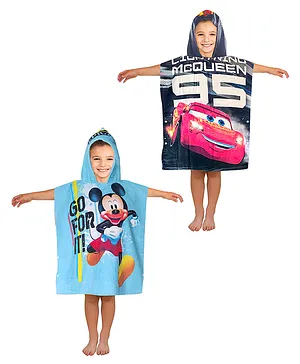 Disney Mickey Mouse & Cars Hooded Bath Towel Pack of 2 - Black Blue