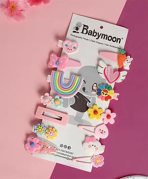 Babymoon Unicorn Kids Hair Accessories Pack Of 14 - Pink