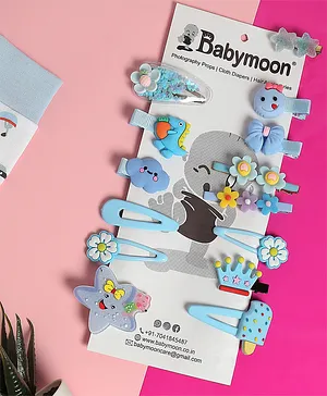 Babymoon Unicorn Hairclips Pack of 14 - Blue