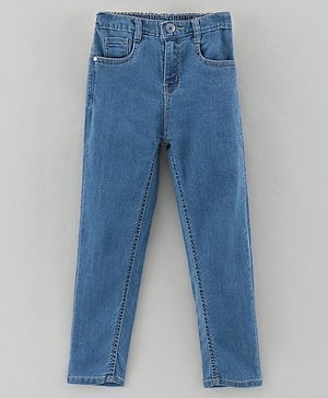 Babyhug Full Length Washed Denim Stretchable Jeans - Light Blue