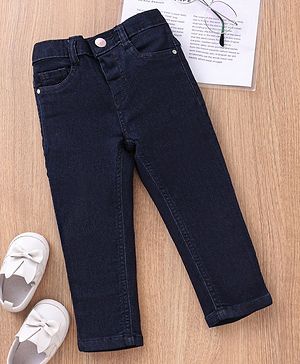 Babyhug Full Length Denim Washed Jeans - Dark Blue