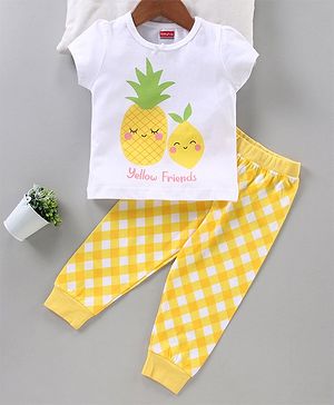 Babyhug Short Sleeves Night Suit Pineapple Print - White Yellow