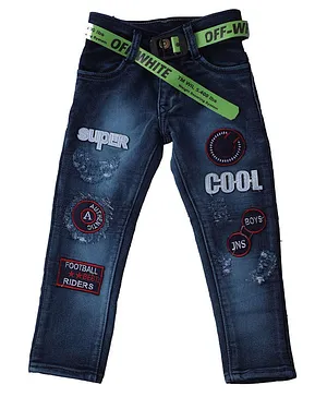 P-MARK Full Length Cool Patch Detailing Jeans - Blue