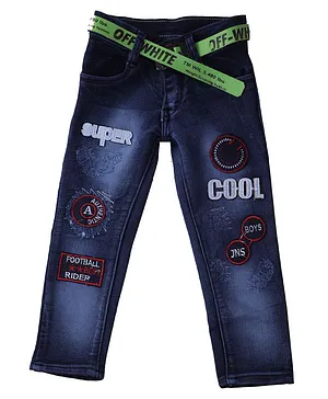 P-MARK Full Length Cool Patch Detailing Jeans - Navy Blue