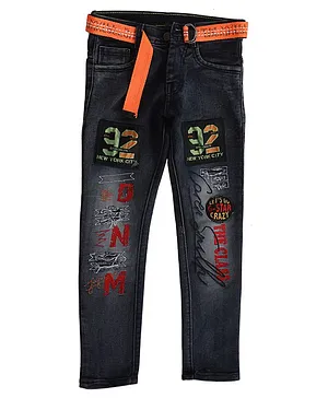 P-MARK Full Length Number Patch Jeans - Black