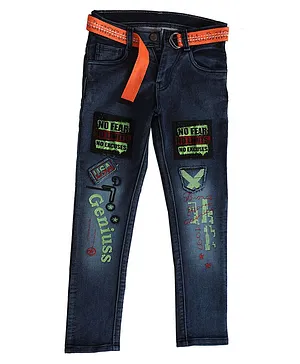 P-MARK Full Length Patch Detailing Jeans - Blue