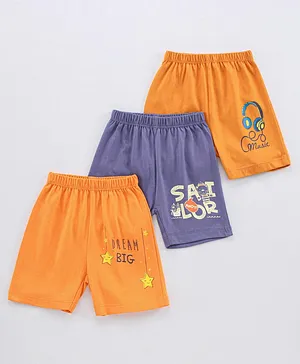 OHMS Above Knee Length Shorts Text Print Pack of 3 - Orange Purple