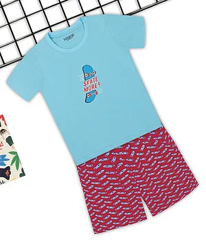 Sodacan Half Sleeves Skateboard Print Tee With Shorts - Sky Blue