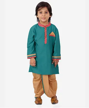 KID1 Full Sleeves Embroidered Neckline Detailing Kurta With Dhoti - Green