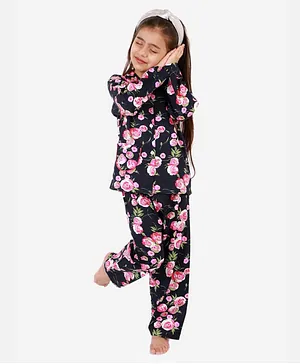 KID1 Full Sleeves All Over Floral Print Night Suit - Navy Blue
