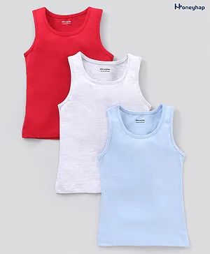 Honeyhap 100% Cotton Sleeveless Vest with Silvadur Antimicrobial Finish Pack of 3 - Red White Blue