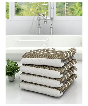 Athom Living 100% Premium Cotton Bath Towel Diamond Flower Print Pack Of 4 - Grey