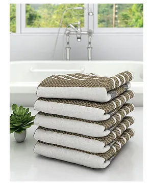 Athom Living 100% Premium Cotton Bath Towel Diamond Flower Print Pack Of 5 - Grey