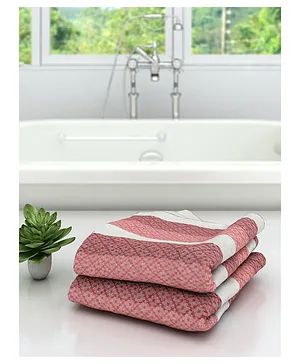 Athom Living 100% Cotton Bath Towels Modern Checks Print Pack of 2 - Pink