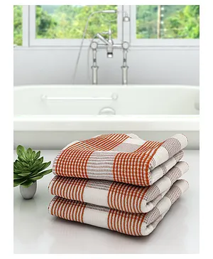 Athom Living 100% Cotton Bath Towels Pin Stripes Print Pack of 3 - Red