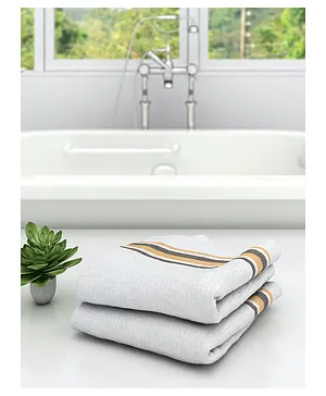 Athom Living 100% Cotton Bath Towel Waffle Border Pack of 2 - White