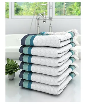 Athom Living 100% Cotton Bath Towel Waffle Border Pack Of 6 - White Blue