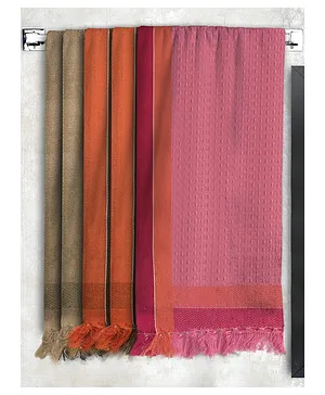 Athom Living 100% Premium Cotton Waffle Border Bath Towels Pack Of 5 - Multicolor