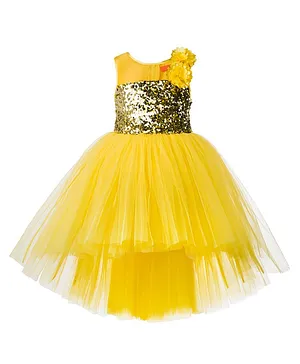 Toy Balloon Sleeveless Sequined High Low Party Dress - Yellow