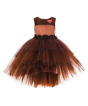Toy Balloon Sleeveless Flower Embellished High Low Dress - Brown