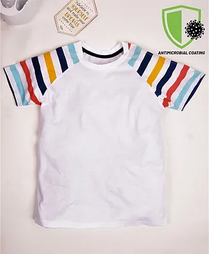 COCOON ORGANICS Half Sleeves Stripes Sleeves Print Anti-Microbial Tee - Melange Off White
