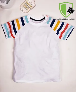 COCOON ORGANICS Half Sleeves Stripes Sleeves Print Anti-Microbial Tee - Melange Off White