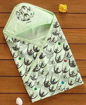 Doreme Penguin Printed Wrapper with Hood - Light Green