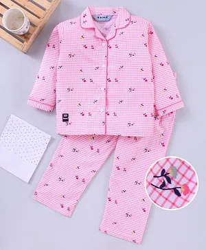 Enfance Full Sleeves Checkered Night Suit - Light Pink