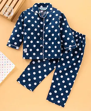 Enfance Full Sleeves Polka Dot Printed Night Suit - Blue