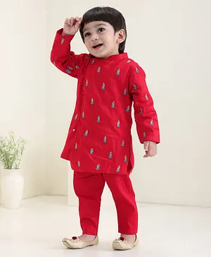 Babyoye Cotton Full Sleeves Embroidered Kurta & Pyjama - Red