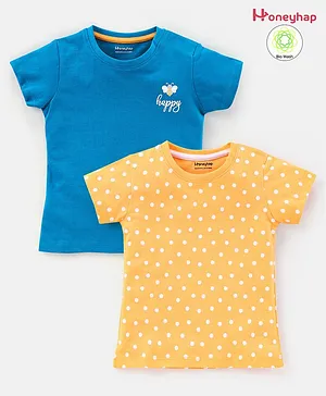 Honeyhap 100% Cotton Short Sleeves Tops With   Anti-Microbial  Finish Pack of 2 - Yellow Blue
