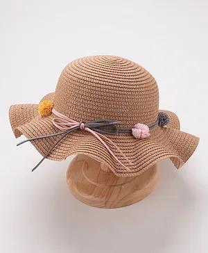 Babyhug Straw Hat With Flower Applique - Brown