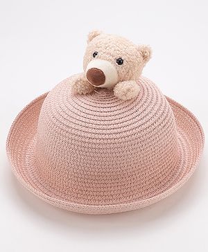 Babyhug Straw Hat With Teddy Applique - Pink
