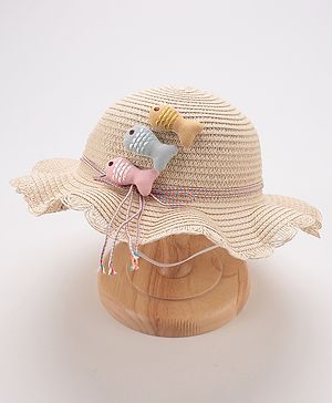 Babyhug Straw Hat With Fishes Applique - Yellow