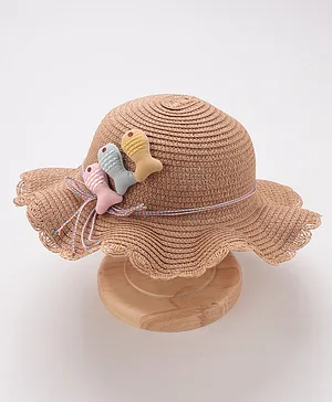 Babyhug Straw Hat With Fishes Applique - Brown