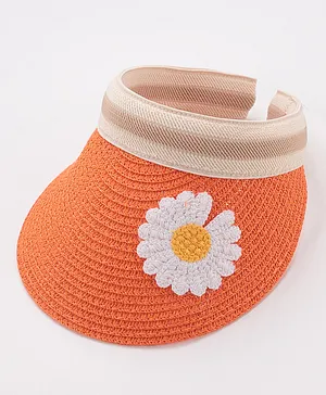 Babyhug Visor Straw Hat With Flower Patch - Orange 