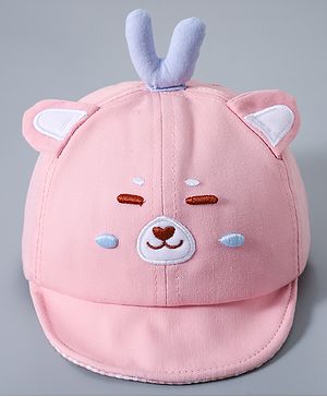 Babyhug Bear Face Embroided Baseball Cap - Pink